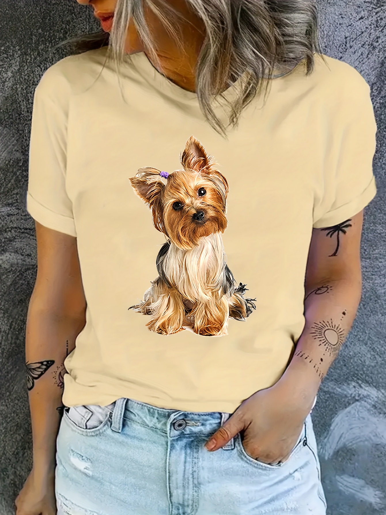 smart dog print summer t shirt cute short sleeve crew neck top womens clothing details 11