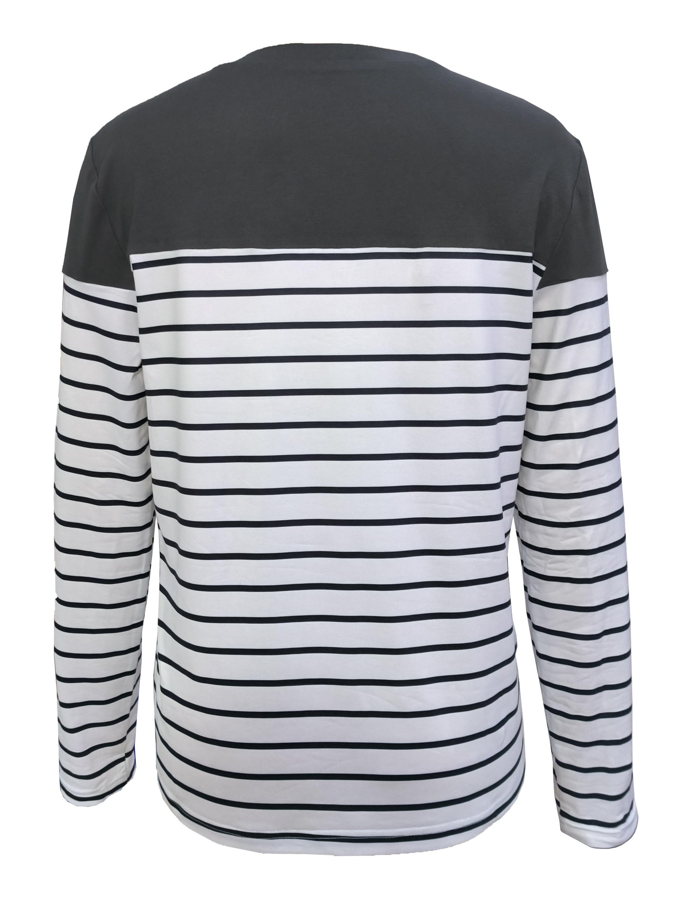 stripe print crew neck t shirt casual long sleeve top for spring fall womens clothing details 1