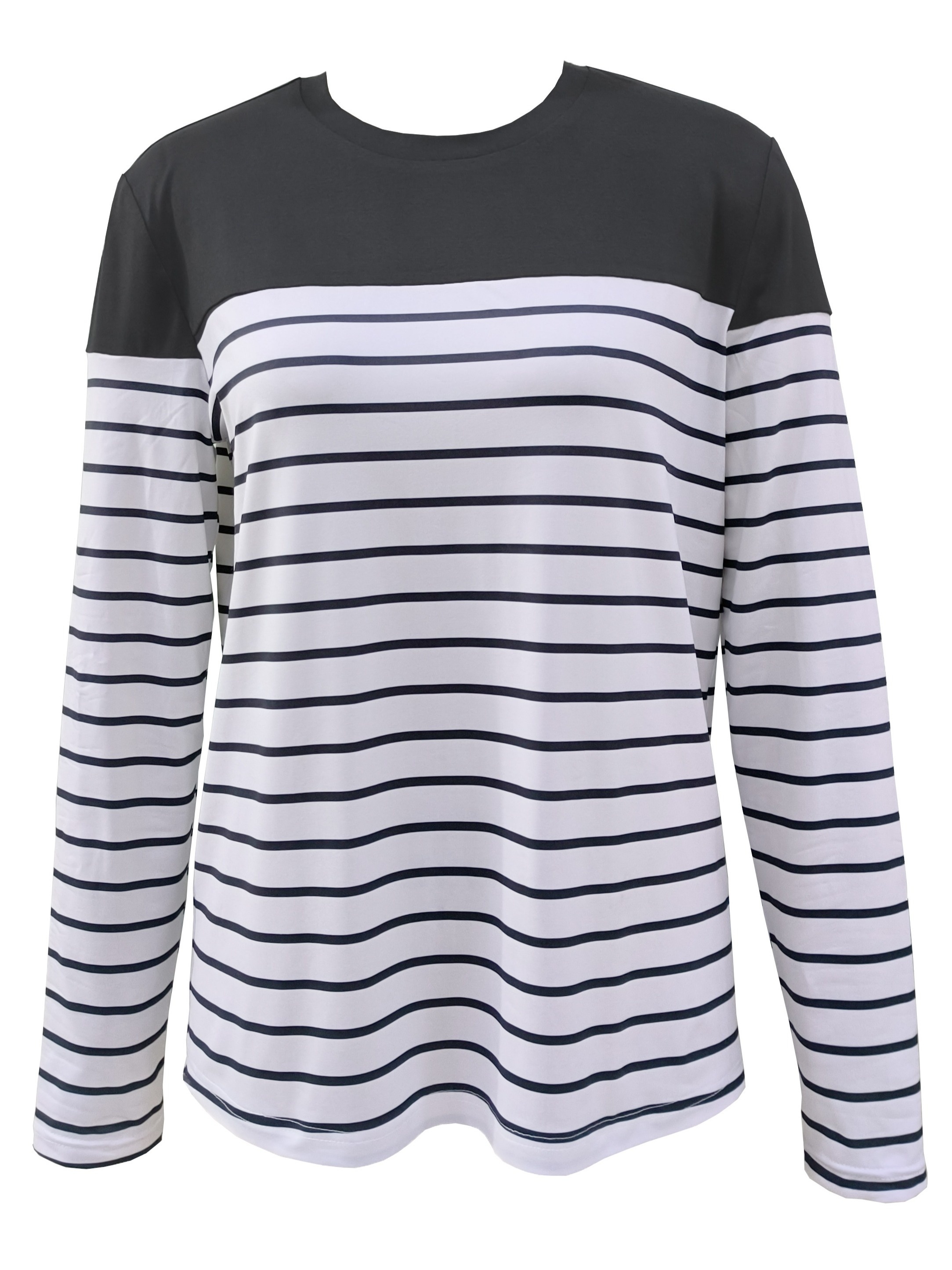 stripe print crew neck t shirt casual long sleeve top for spring fall womens clothing details 2