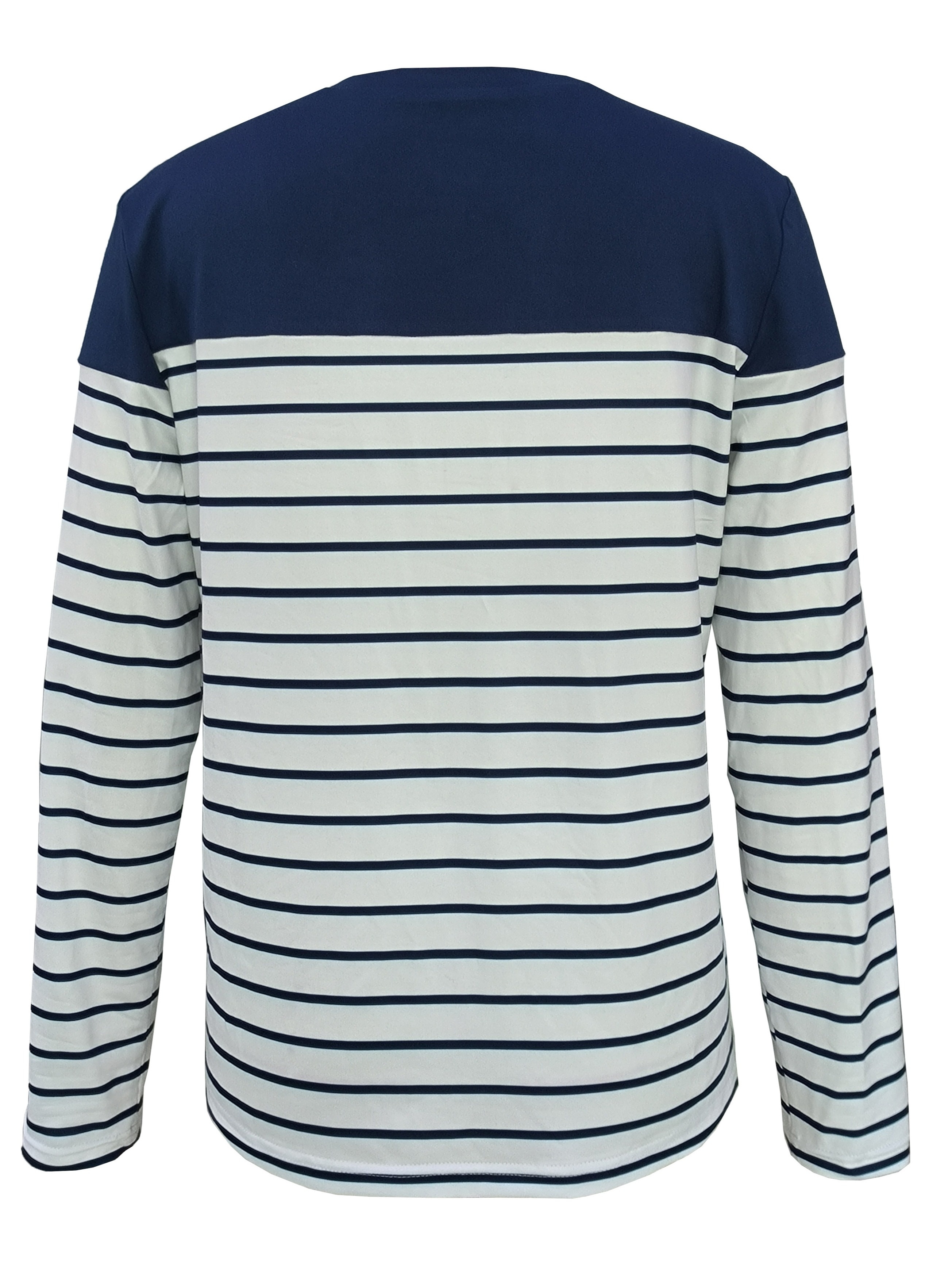 stripe print crew neck t shirt casual long sleeve top for spring fall womens clothing details 6