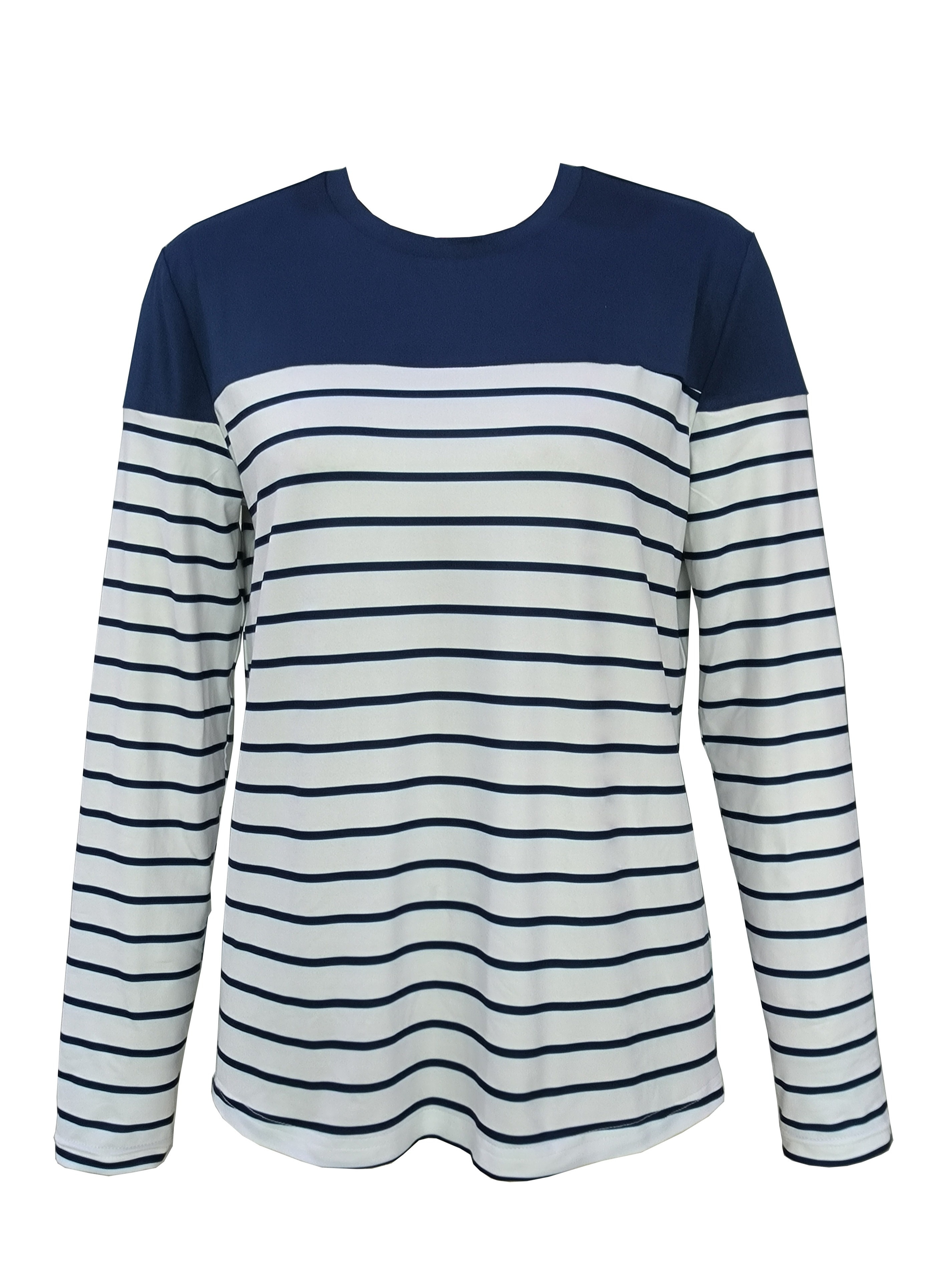 stripe print crew neck t shirt casual long sleeve top for spring fall womens clothing details 7