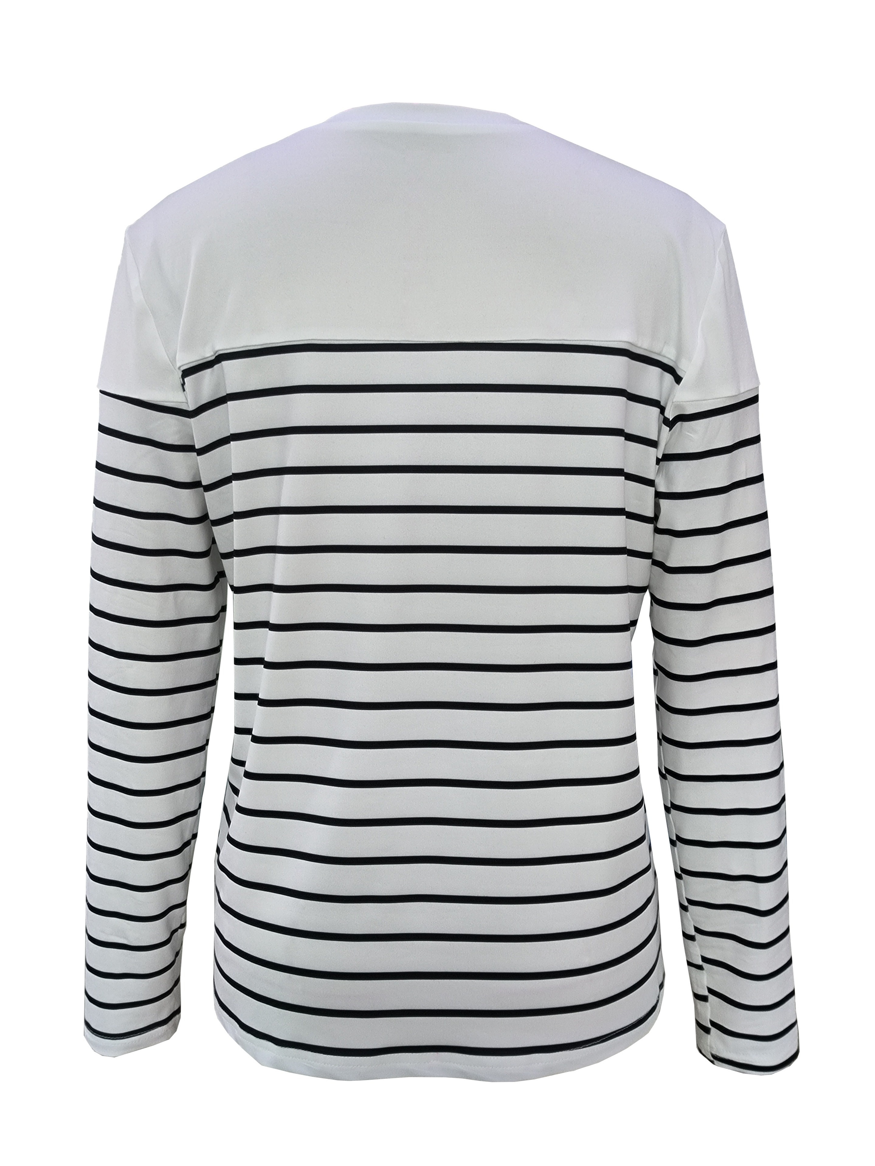 stripe print crew neck t shirt casual long sleeve top for spring fall womens clothing details 11