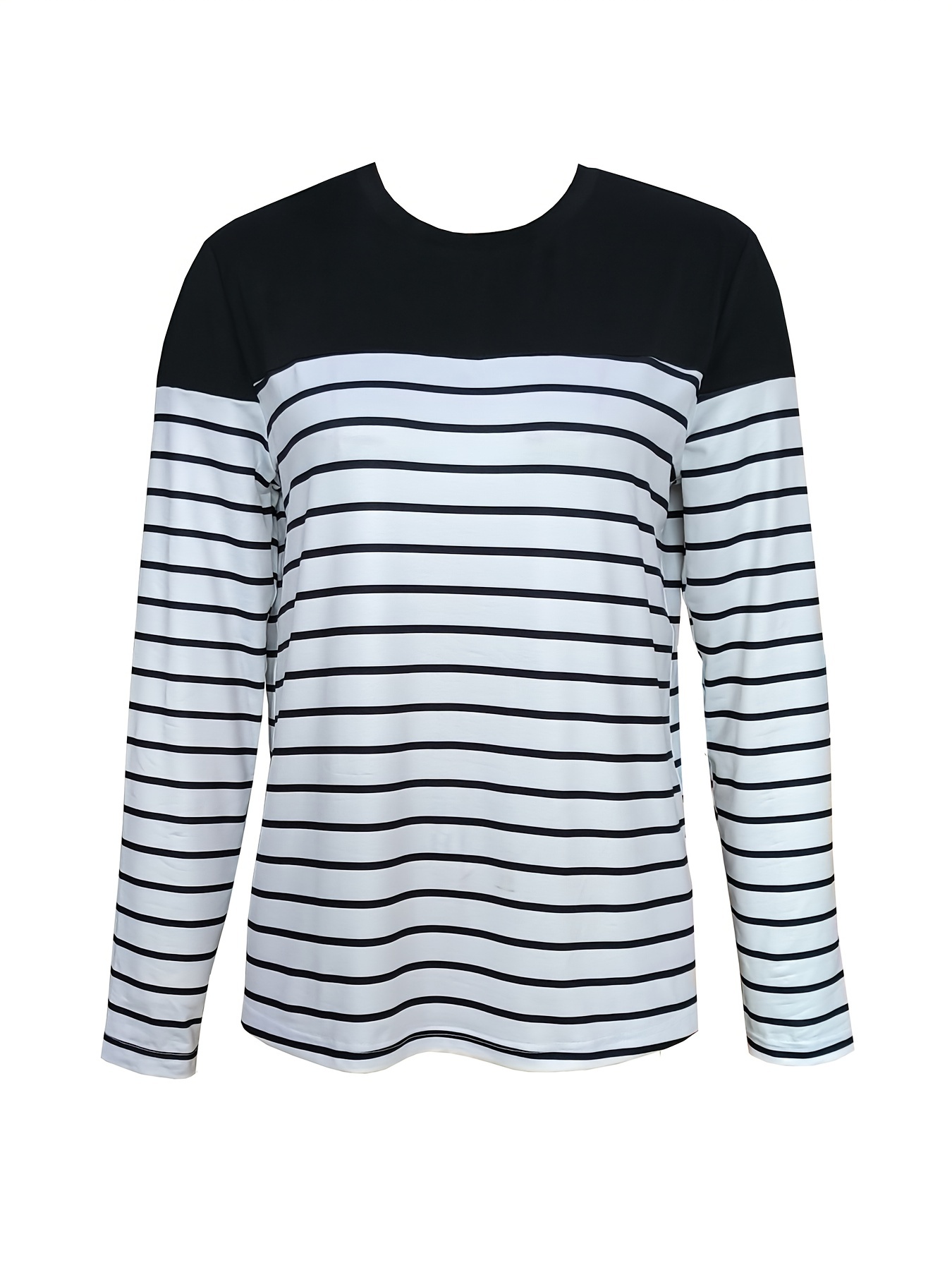 stripe print crew neck t shirt casual long sleeve top for spring fall womens clothing details 17