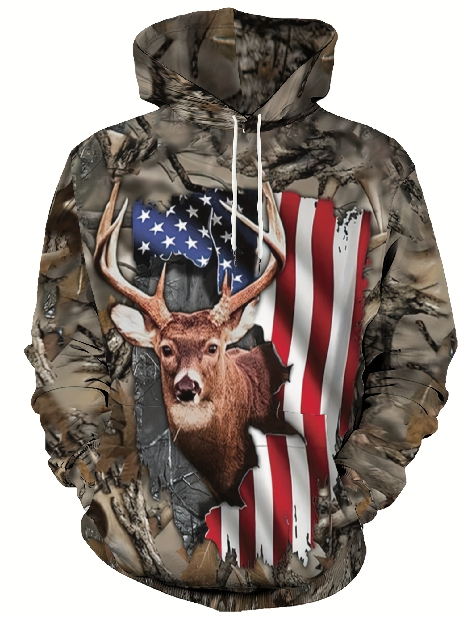 retro deer flag print hoodie cool hoodies for men mens casual graphic design pullover hooded sweatshirt with kangaroo pocket streetwear for winter fall as gifts details 5