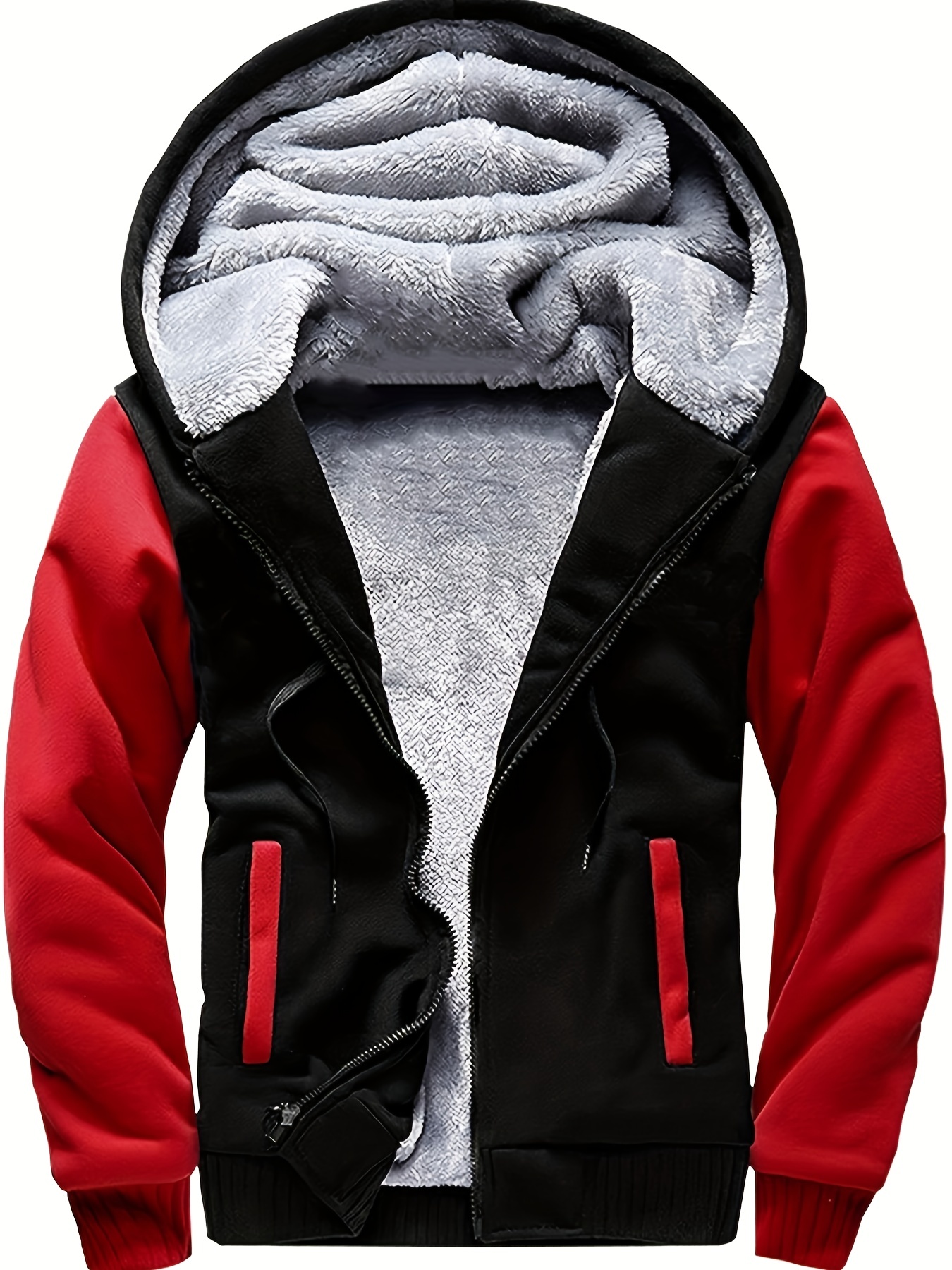 fashionable mens hoodies zipper contrast colors fleece winter jacket suitable for winter street outdoor comfortable warm and versatile details 7