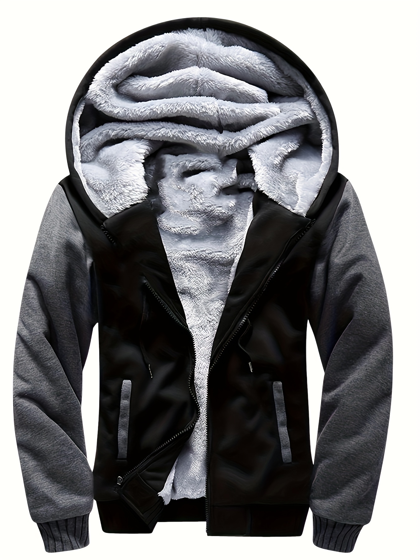 fashionable mens hoodies zipper contrast colors fleece winter jacket suitable for winter street outdoor comfortable warm and versatile details 13