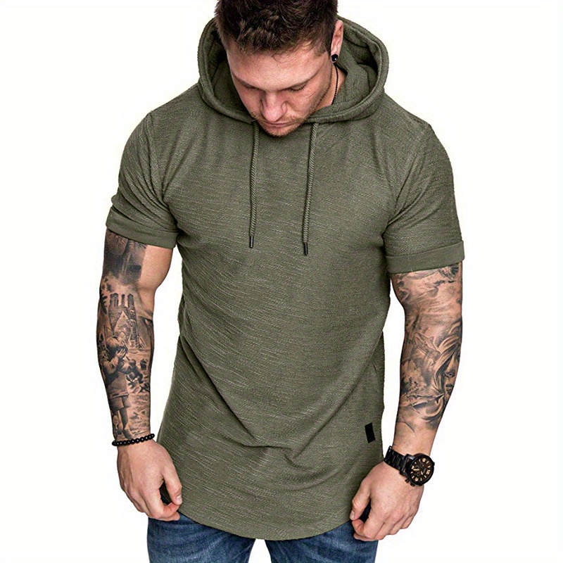 mens curved hem hooded t shirt short sleeve drawstring hoodies mens clothing details 0