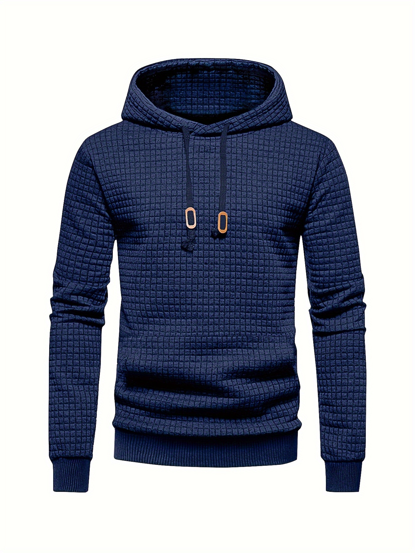 waffle pattern solid hoodie cool hoodies for men mens casual pullover hooded sweatshirt with kangaroo pocket streetwear for winter fall as gifts details 0