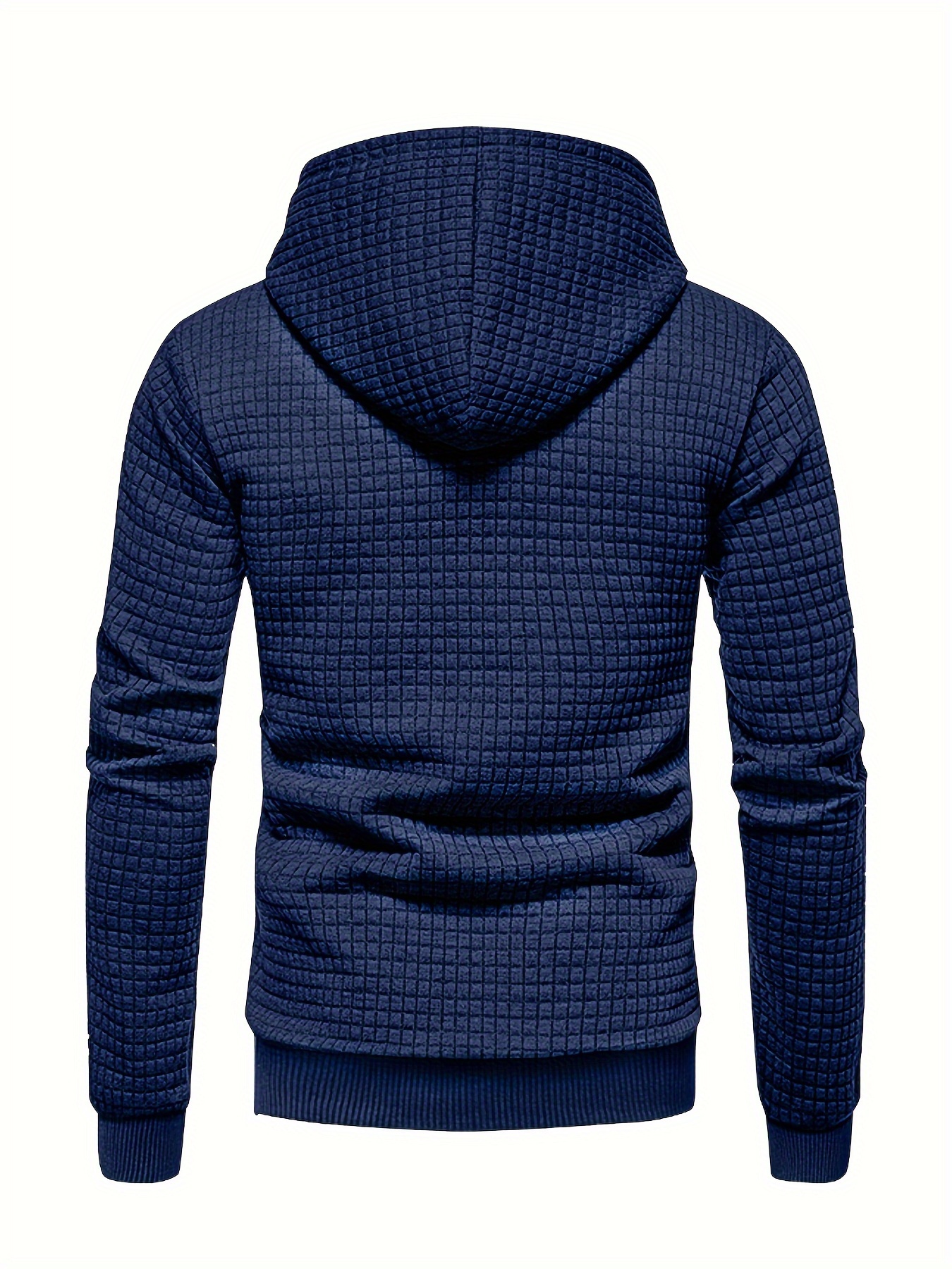 waffle pattern solid hoodie cool hoodies for men mens casual pullover hooded sweatshirt with kangaroo pocket streetwear for winter fall as gifts details 1