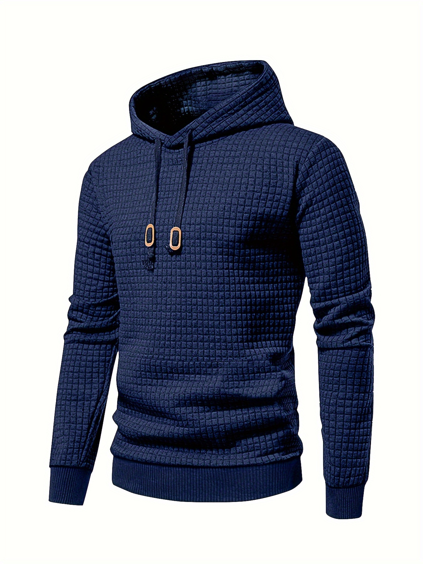 waffle pattern solid hoodie cool hoodies for men mens casual pullover hooded sweatshirt with kangaroo pocket streetwear for winter fall as gifts details 2