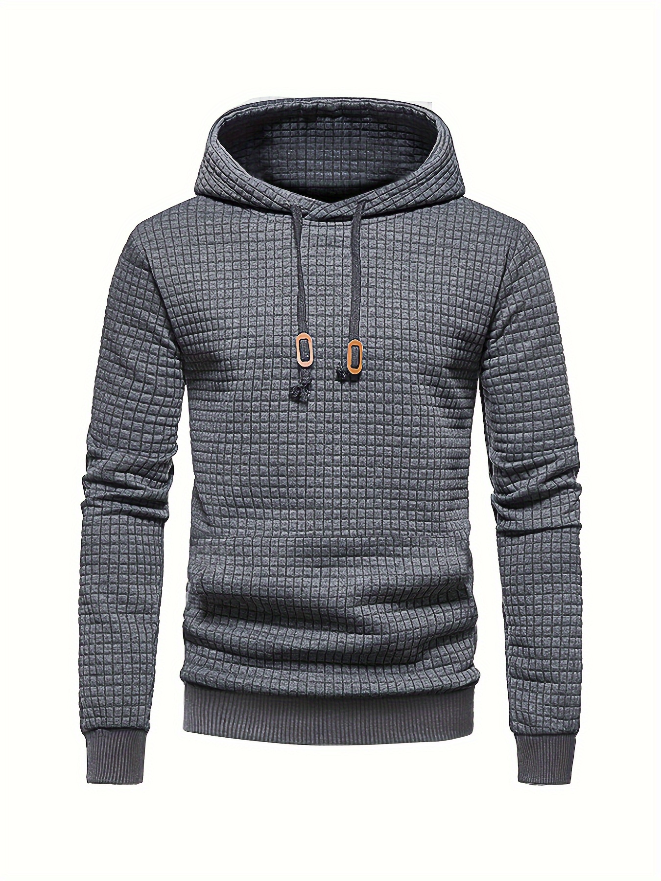 waffle pattern solid hoodie cool hoodies for men mens casual pullover hooded sweatshirt with kangaroo pocket streetwear for winter fall as gifts details 5