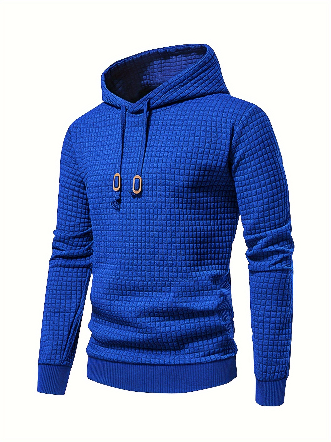 waffle pattern solid hoodie cool hoodies for men mens casual pullover hooded sweatshirt with kangaroo pocket streetwear for winter fall as gifts details 12