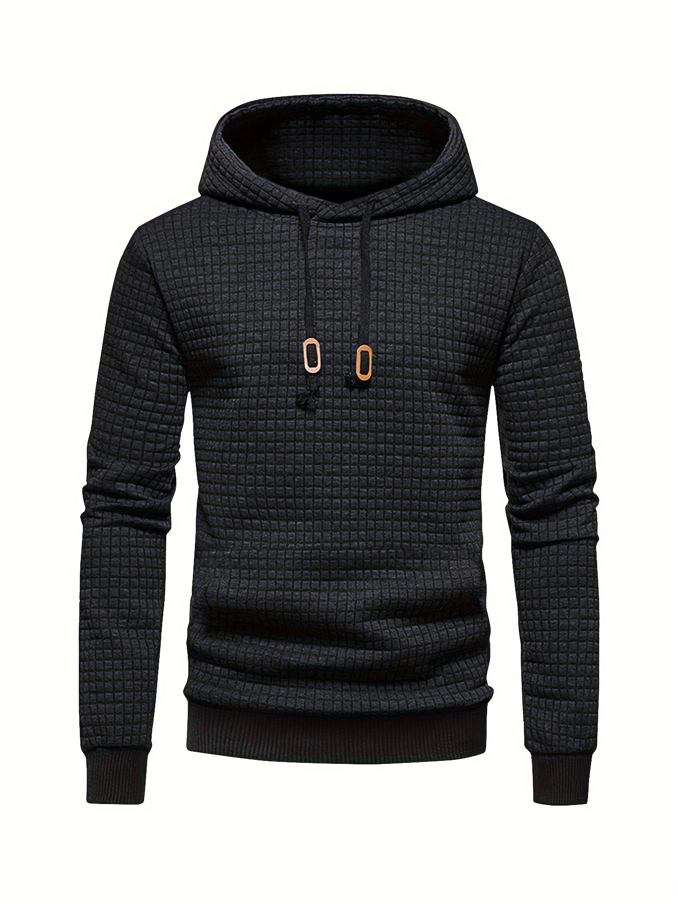 waffle pattern solid hoodie cool hoodies for men mens casual pullover hooded sweatshirt with kangaroo pocket streetwear for winter fall as gifts details 20