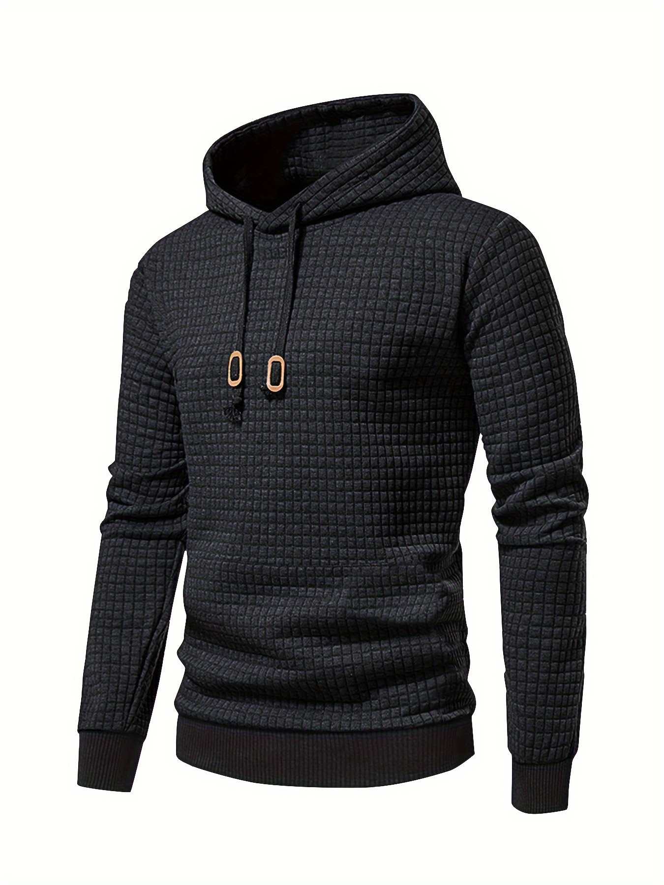 waffle pattern solid hoodie cool hoodies for men mens casual pullover hooded sweatshirt with kangaroo pocket streetwear for winter fall as gifts details 22