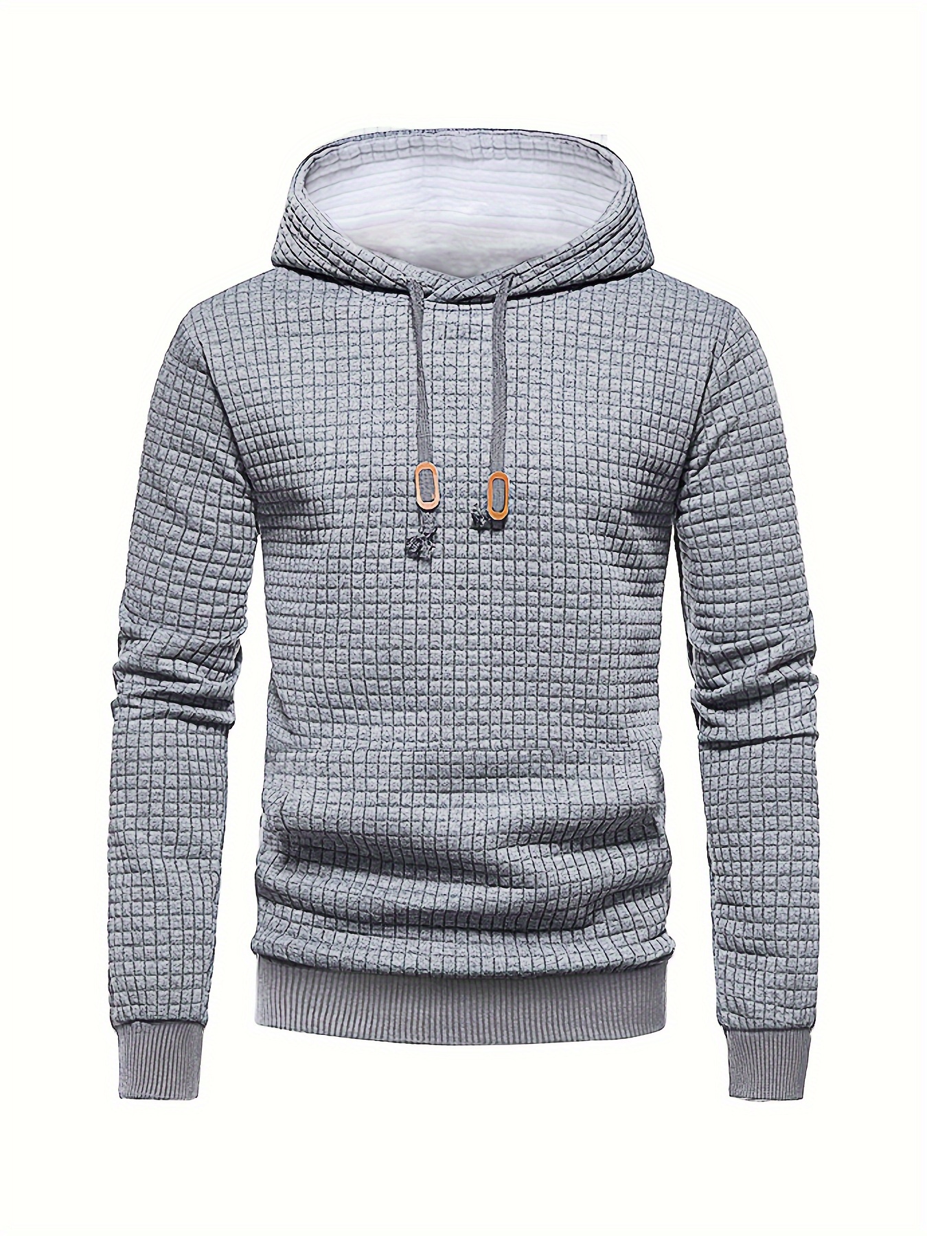 waffle pattern solid hoodie cool hoodies for men mens casual pullover hooded sweatshirt with kangaroo pocket streetwear for winter fall as gifts details 26