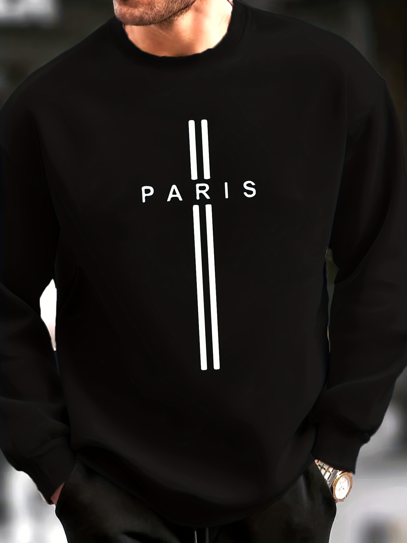 paris print trendy sweatshirt mens casual graphic design slightly stretch crew neck pullover sweatshirt for autumn winter details 6