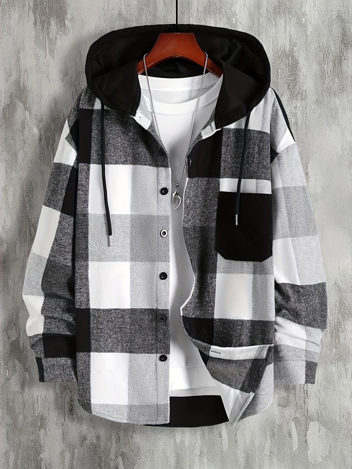 mens color block checkered hooded sweatshirt casual long sleeve hoodies with button gym sports hooded jacket details 16