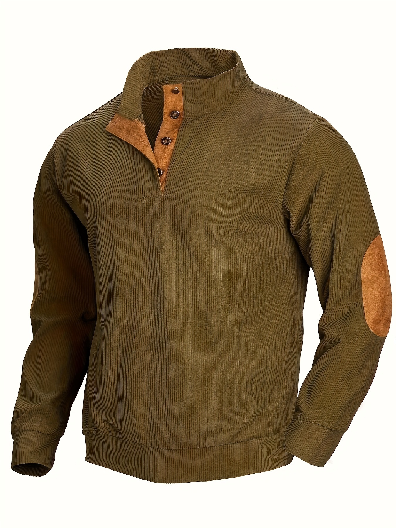 mens stand neck corduroy sweatshirt pullover for men solid color sweatshirts for winter fall long sleeve tops details 0