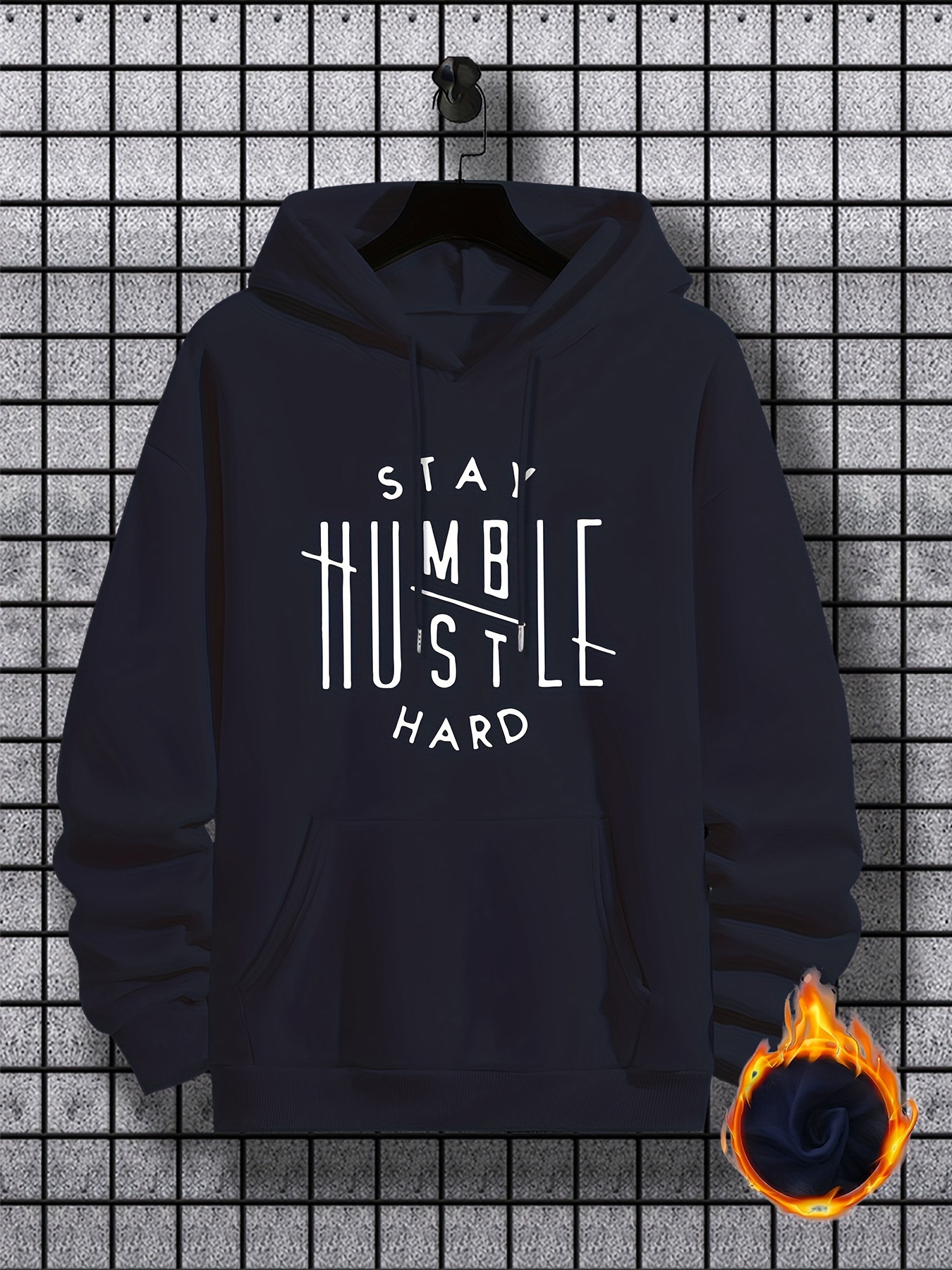 stay humble hustle print hoodie cool hoodies for men mens casual graphic design pullover hooded sweatshirt with kangaroo pocket streetwear for winter fall as gifts details 0