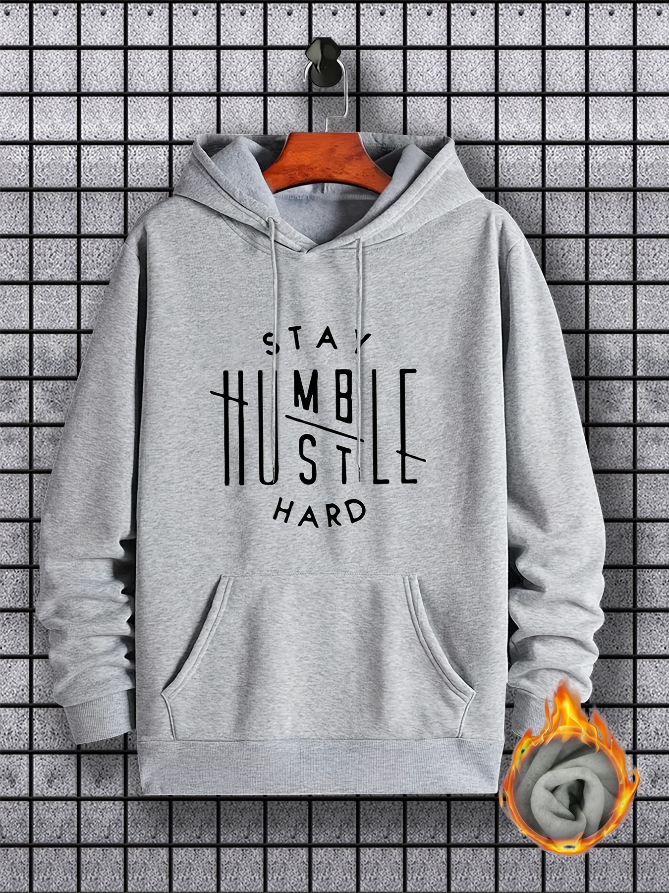 stay humble hustle print hoodie cool hoodies for men mens casual graphic design pullover hooded sweatshirt with kangaroo pocket streetwear for winter fall as gifts details 5