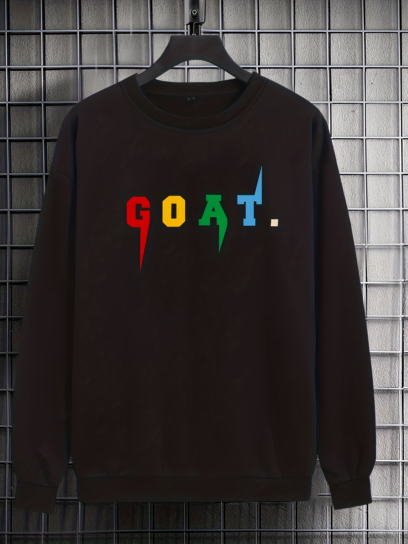 goat print trendy sweatshirt mens casual graphic design crew neck pullover sweatshirt for men fall winter details 7