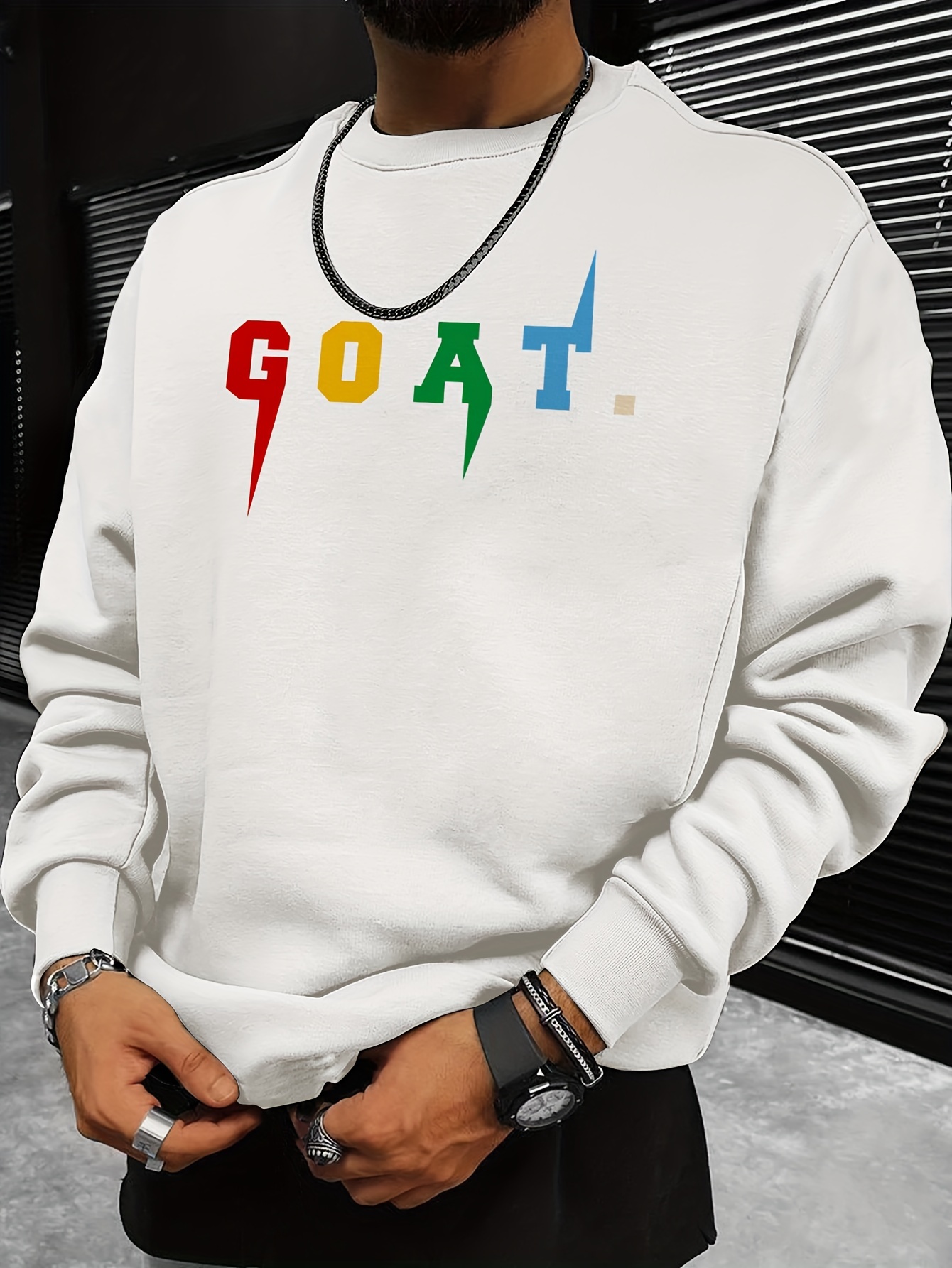 goat print trendy sweatshirt mens casual graphic design crew neck pullover sweatshirt for men fall winter details 11