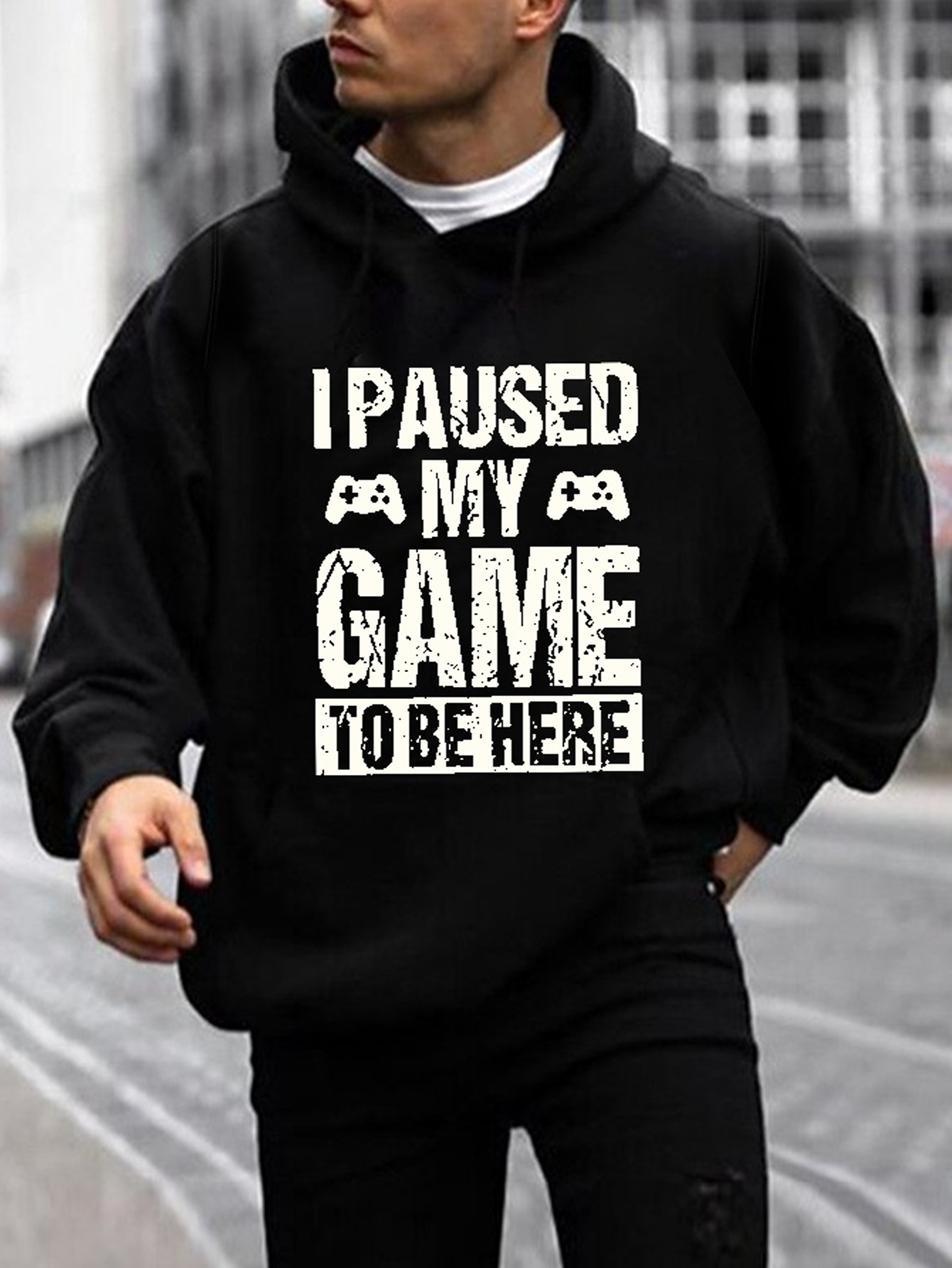 funny i paused my game print hoodie cool hoodies for men mens casual graphic design pullover hooded sweatshirt with kangaroo pocket streetwear for winter fall as gifts details 25